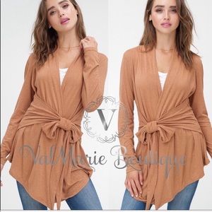 LAST! Camel tie wrap cardigan blouse top